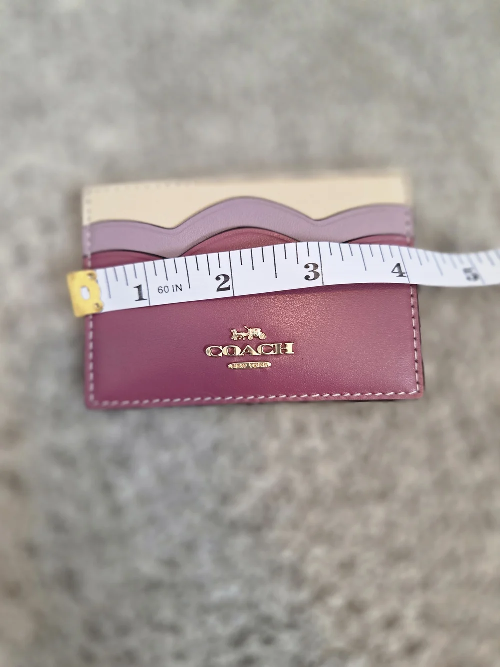 Coach Colorblock Leather Card Holder in Burgundy, Mauve & Cream